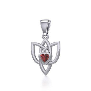 Celtic Knotwork Silver Pendant with Heart Gemstone TPD5354 - Jewelry